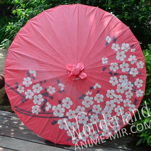 Тканевый Японский зонтик (красный с цветами сакуры) / Japanese umbrella
